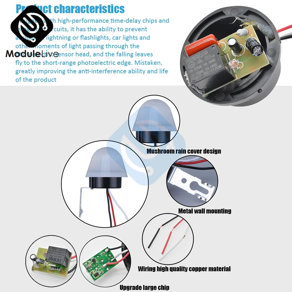 AS-20 DC 12V AC 110V 220V 10A Waterproof Sensitive Auto Photo Switch On/Off Photocell Street LED Light Switch Sensor Switch Tool