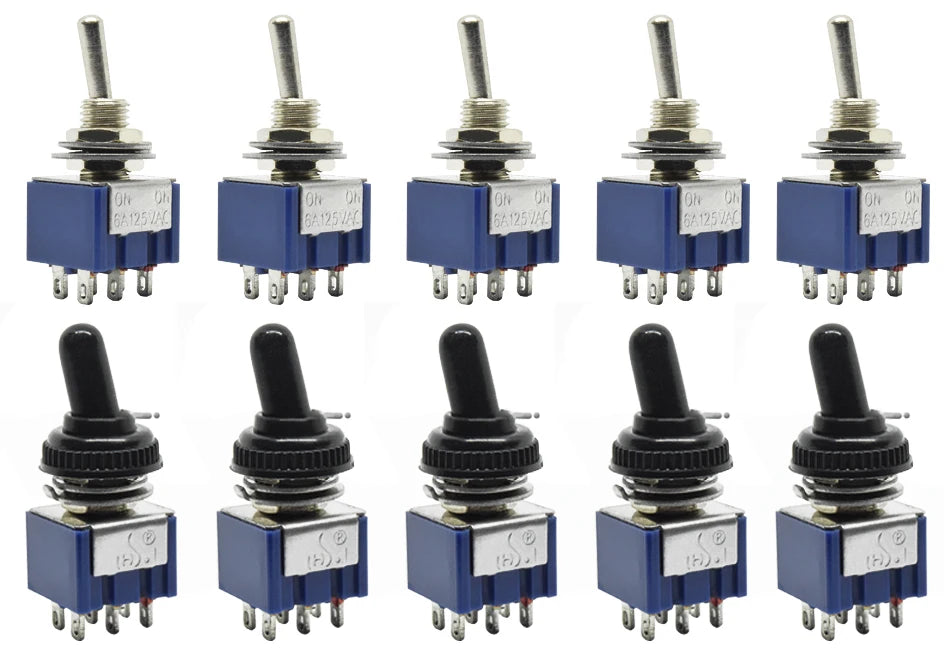 5pcs 10pcs MTS-102 103 MTS-202 203 Toggle Switch 6A 125VAC on on SPDT 6mm Mini Switch DPDT on off on Waterproof Cap