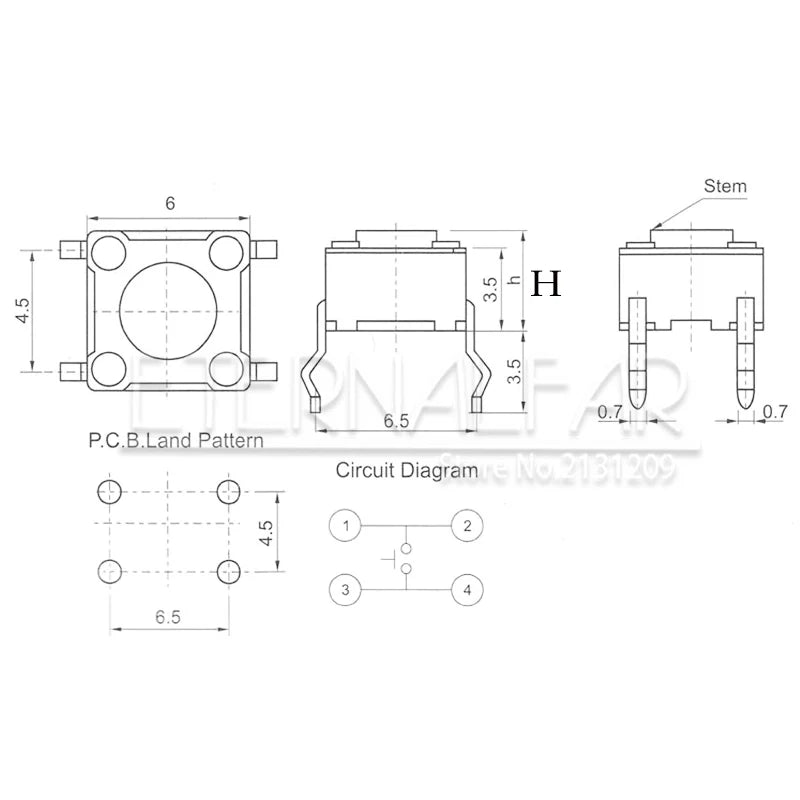 Tact Push Button Switch 12V Copper 4PIN DIP2 SMD Micro Switch 6X6X5 4.3 5 5.5 6 7 8 9 10 11 12 13 15MM TV Toys Home Use Button
