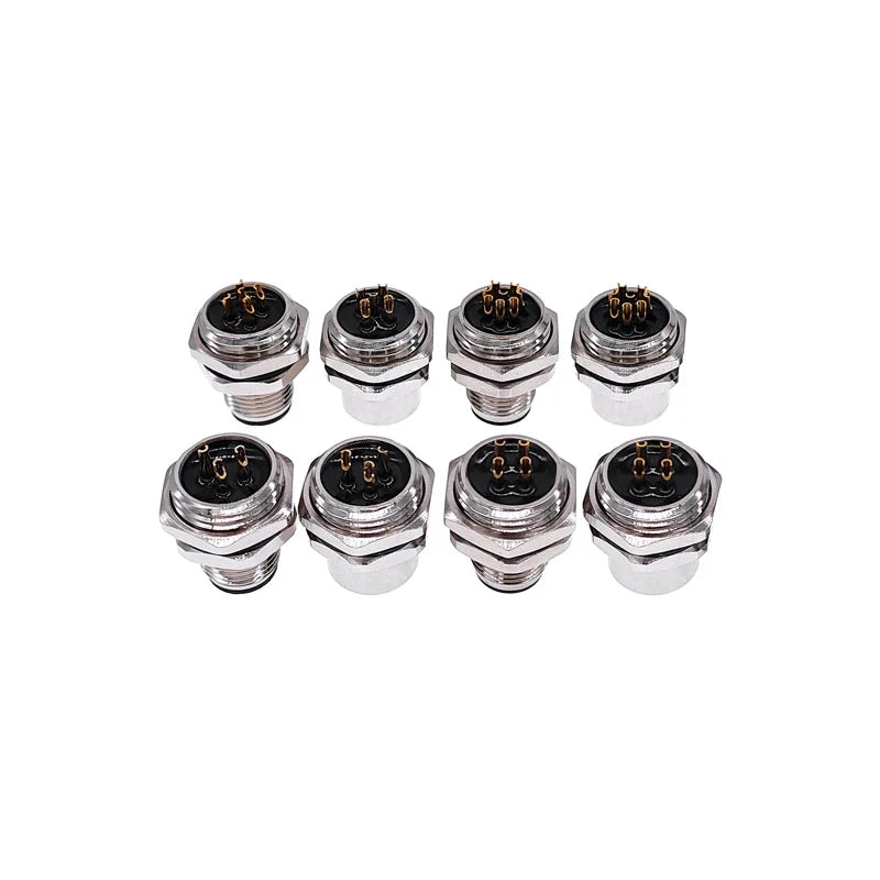M12 Panel Back Mount Flange Socket Sensor Connector Waterproof Screw Threaded Coupling Male Female 3 4 5 8Pin M1216