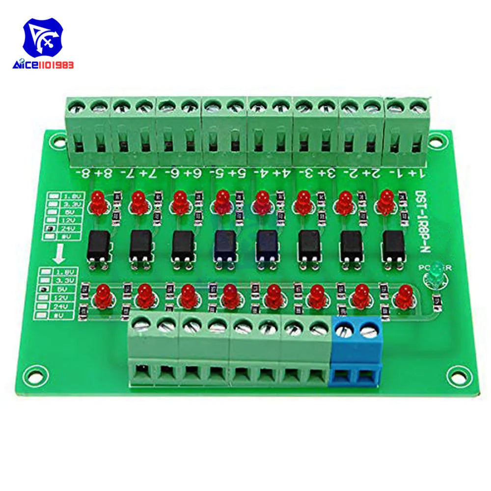 diymore DST-1R8P-N 8 Channel Optocoupler 24V to 5V Isolation Module PLC Signal Level Voltage Conversion Board for Arduino