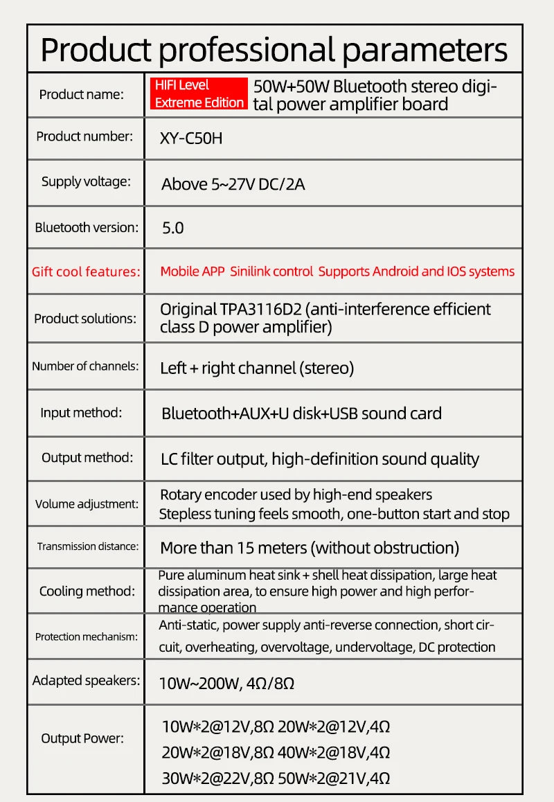Bluetooth 5.0 Mini Cool Audio Digital Power Amplifier Board 20W*2 50W*2 100W*2 Stereo Wireless AMP Amplificador Module AUX Input