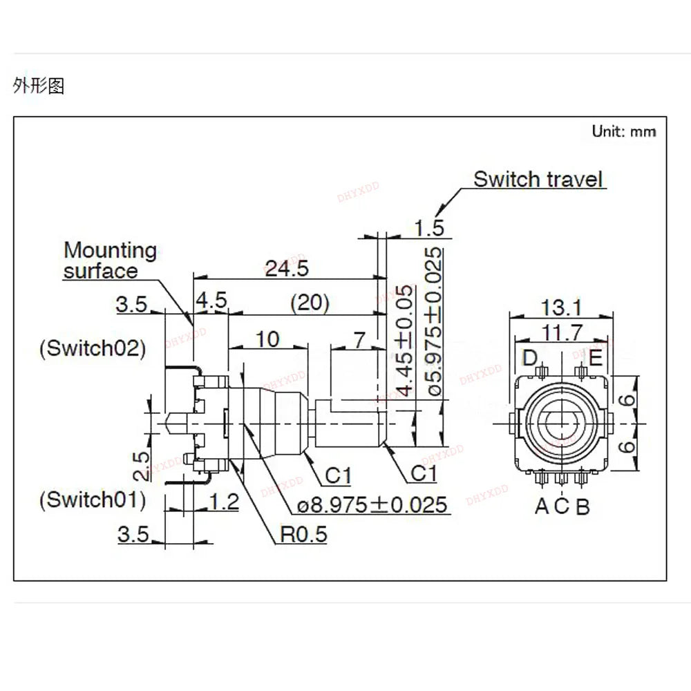 1pcs ALPS- EC11K1525401 Rotary Encoder Code Switch 30 Position 360 Degree Rotation With Push Button 5pin Handle 20mm Half Shaft
