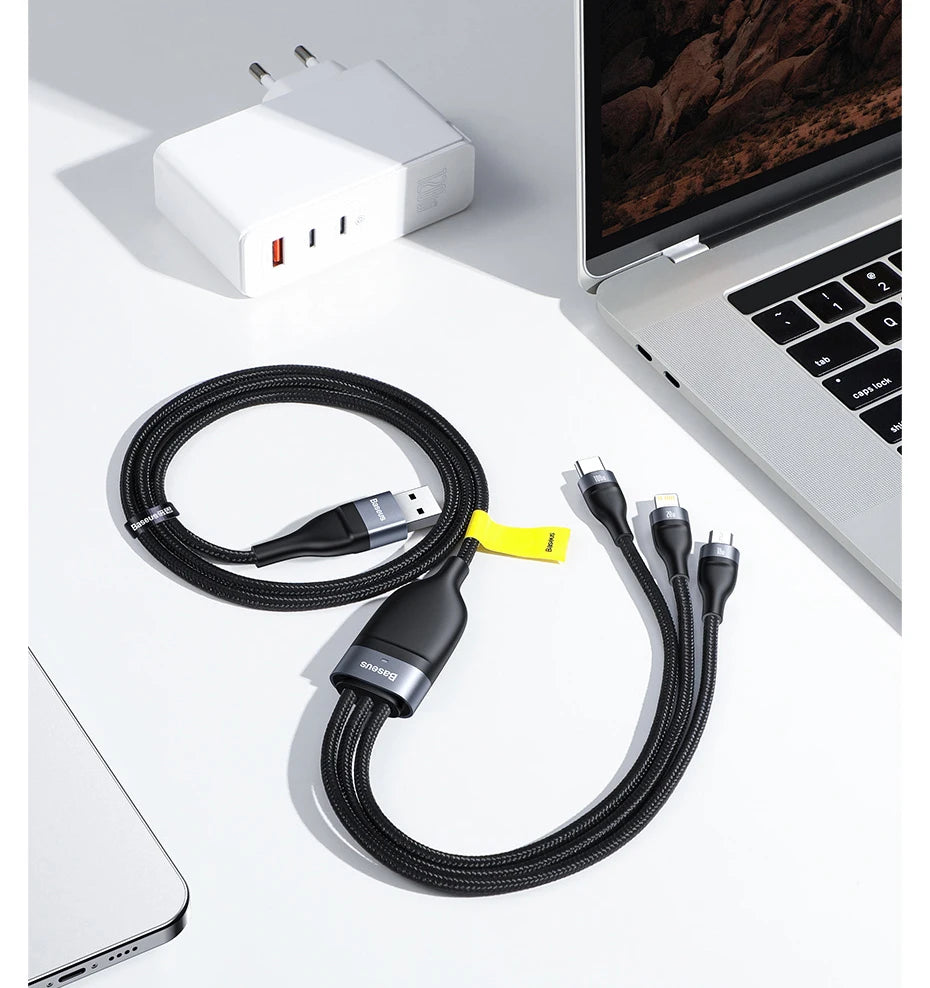 Baseus 3 in 1 USB Type C Cable for iPhone 15 14 13 12 Pro Charger Cable 100W Micro USB Type C Cable for Macbook Samsung Xiaomi