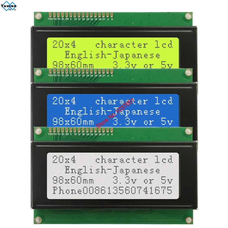 2004A 20x4 IIC I2C LCD Display Blue White Green Screen RGB Backlgiht Black Character 3.3V or 5V 98X60mm
