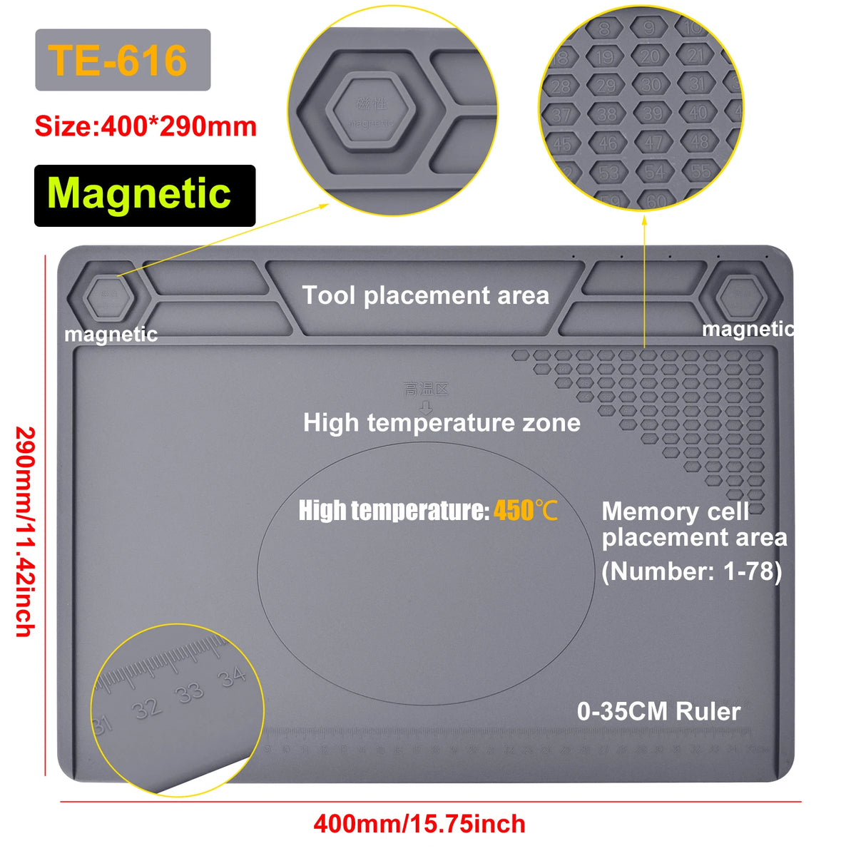 NEWACALOXSilicone Repair Mat Magnetic Soldering Mat Heat Insulation Electronics Repair for Cellphone Laptop Heat Resistant Pad