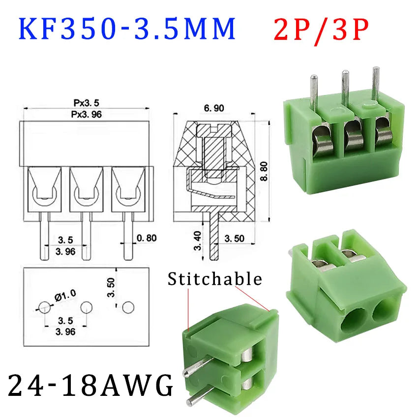 10Pcs KF128 2Pin 3Pin Screw Type PCB Terminal Block Wire Connector 2.54mm/3.5/3.96/5.0/5.08/7.5mm Straight Pin Splice Terminals
