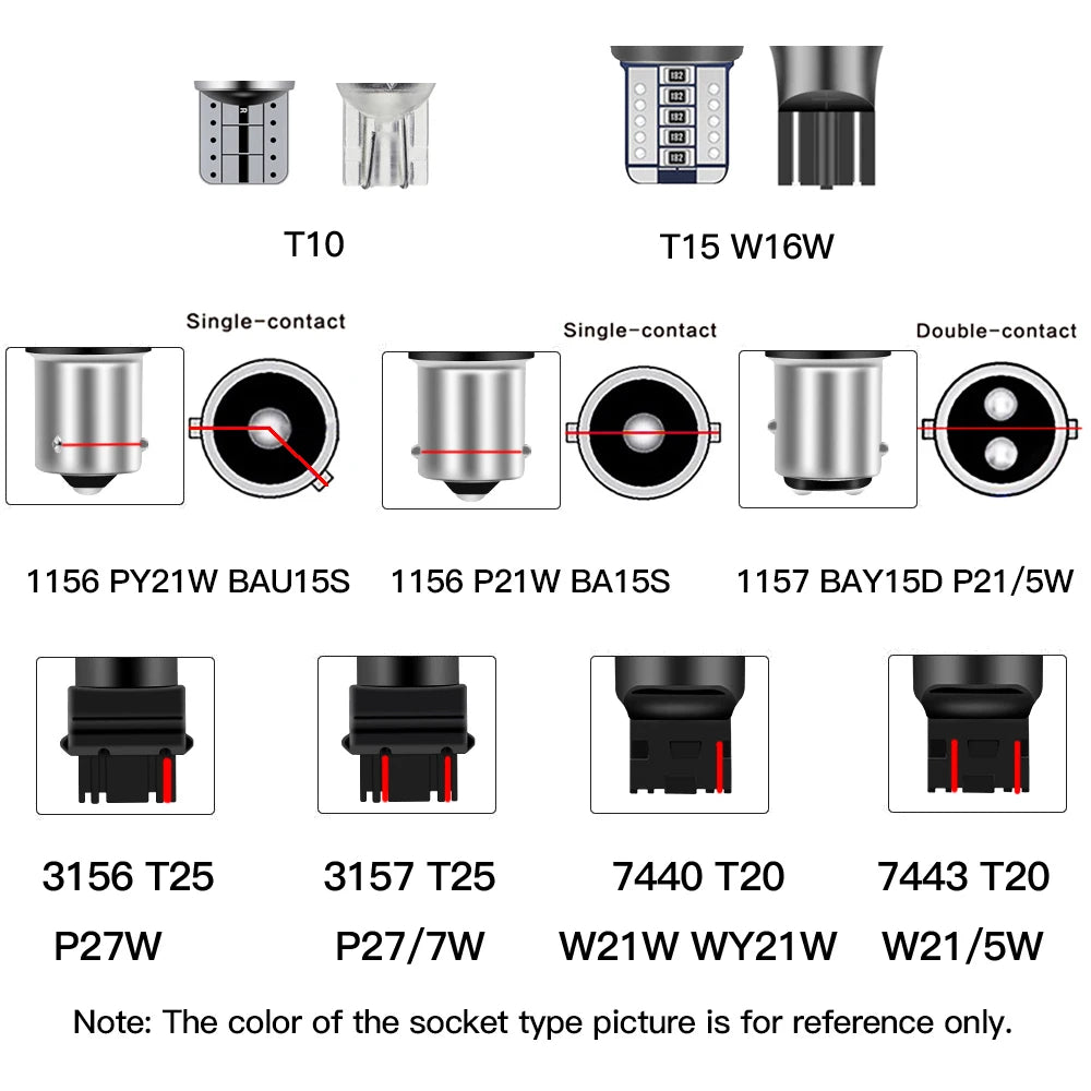 2X P21W led 1156 T20 W21/5W 7443 P21/5W 1800LM W21W Car Bulb 7440 BA15S BAY15D PY21W Auto DRL Light White 1157 LED Brake Light