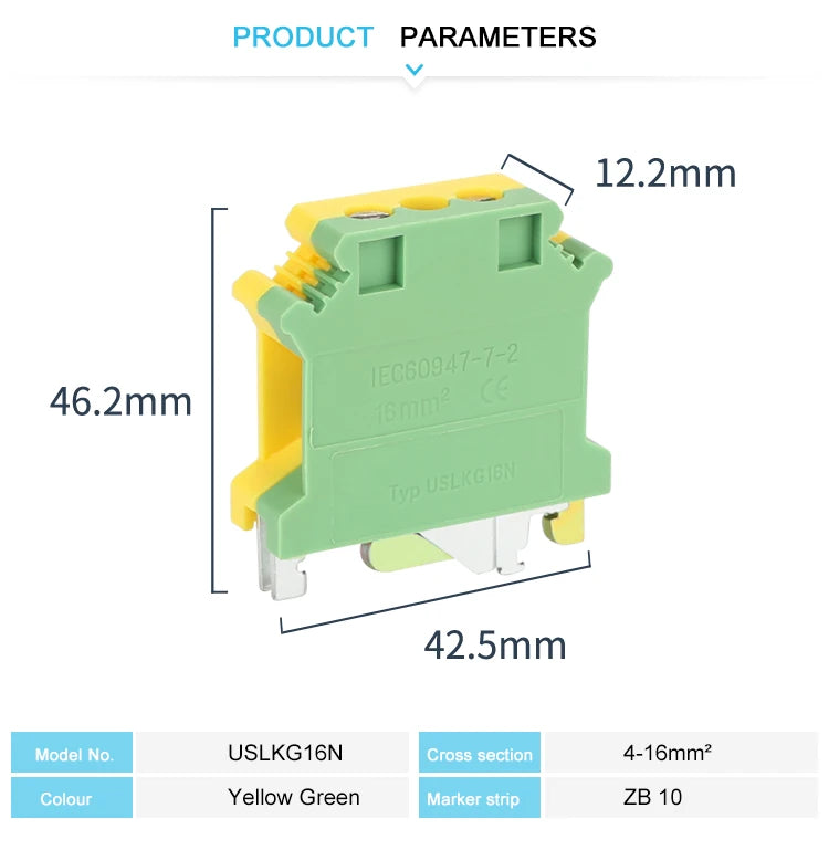 UISLKG16 Screw Installation Ground Din Rail Terminal Block, Universal Electrical Connector, Protective Earth Wire UISLKG 16