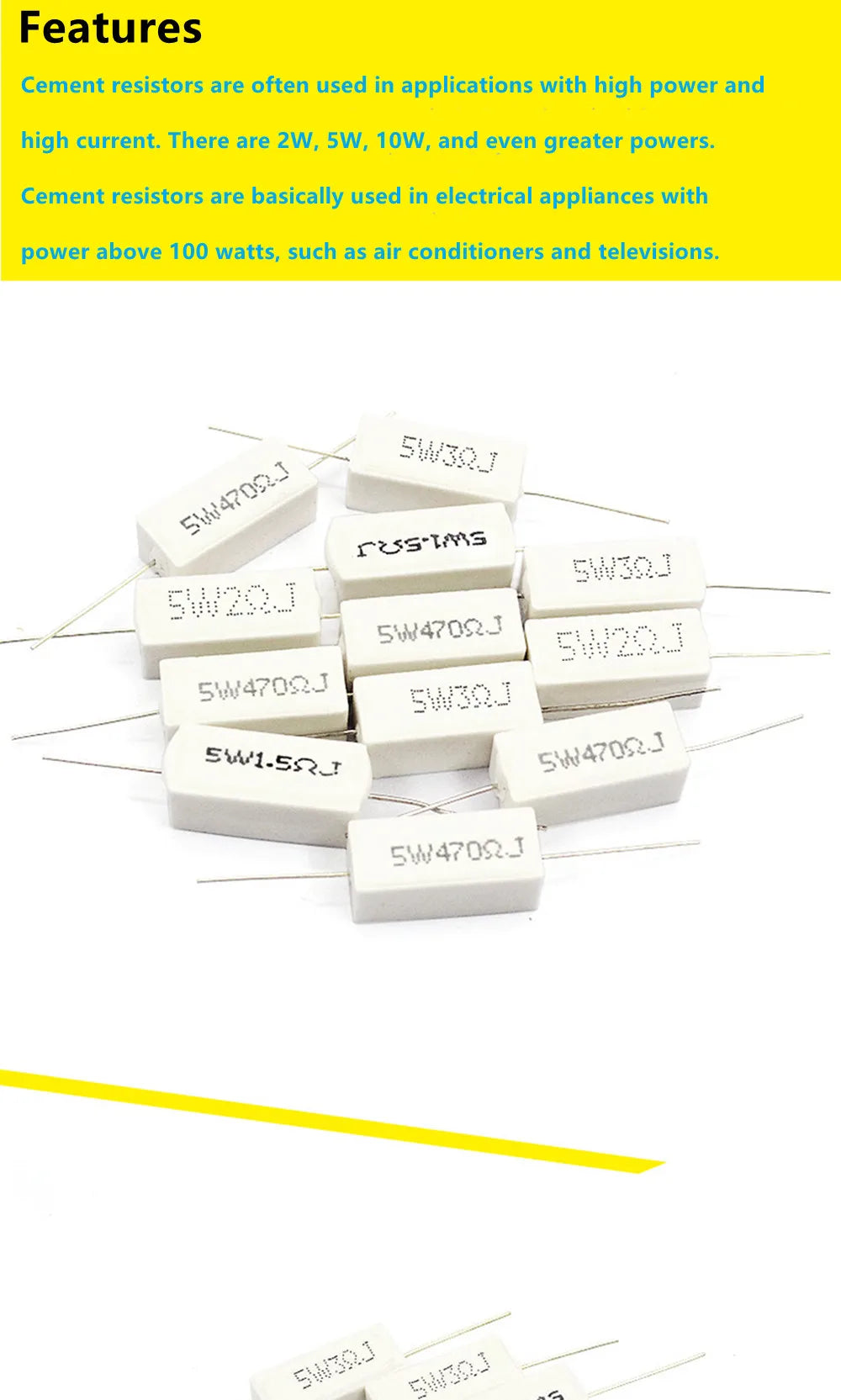 10Pcs 5W Ceramic Cement Resistor 5% In A Pack 0.1R 0.22 0.33 0.5 Ohm 6.8K 0.25R 0.5R 3R 27R 12R 100R Non-inductive Resistors