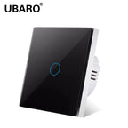 UBARO EU/UK Standard Crystal Tempered Glass Wall Panel Light Touch Switch Led Indicator Sensor Electrical Button 1/2/3Gang 220V