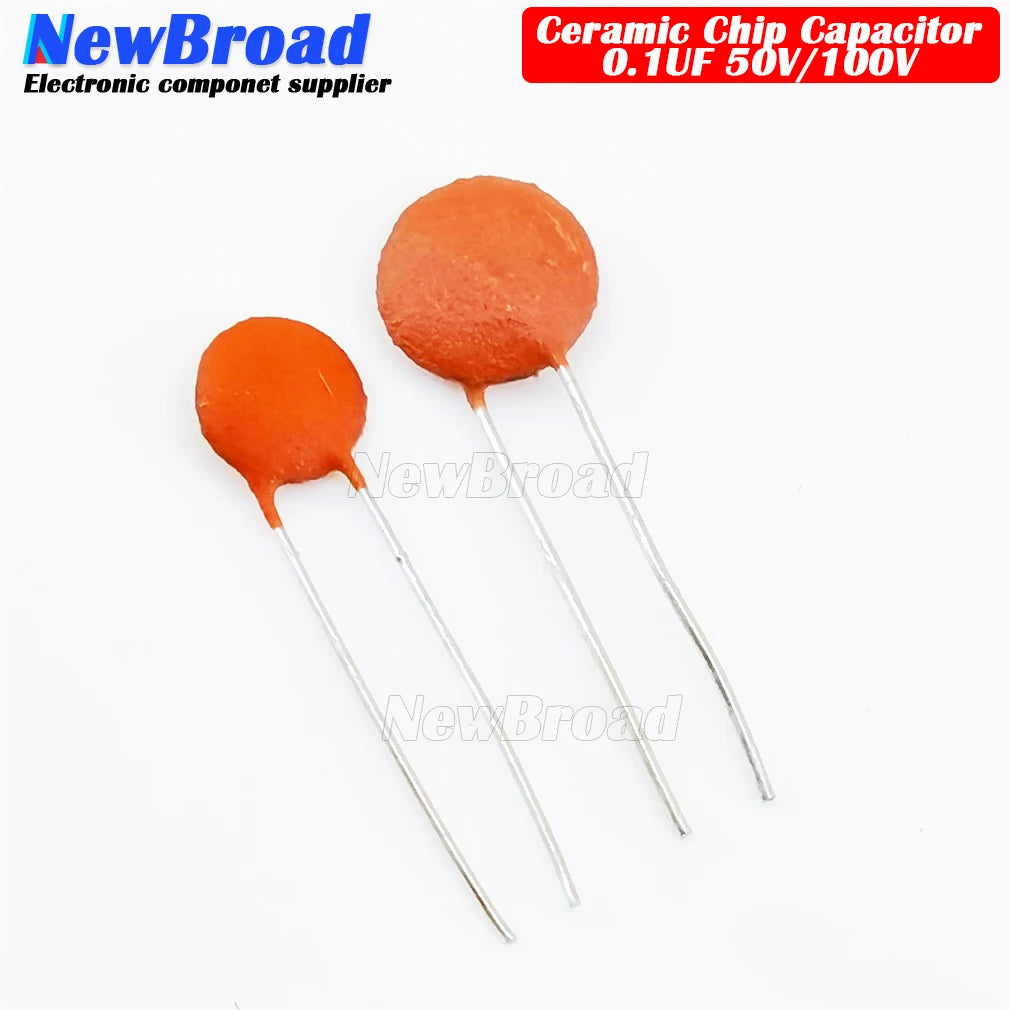 100PCS 50V 100V 104P 104PF In-line Ceramic Chip Capacitor F5MM F7MM Diameter P5 Ceramic Dielectric 0.1UF 100NF