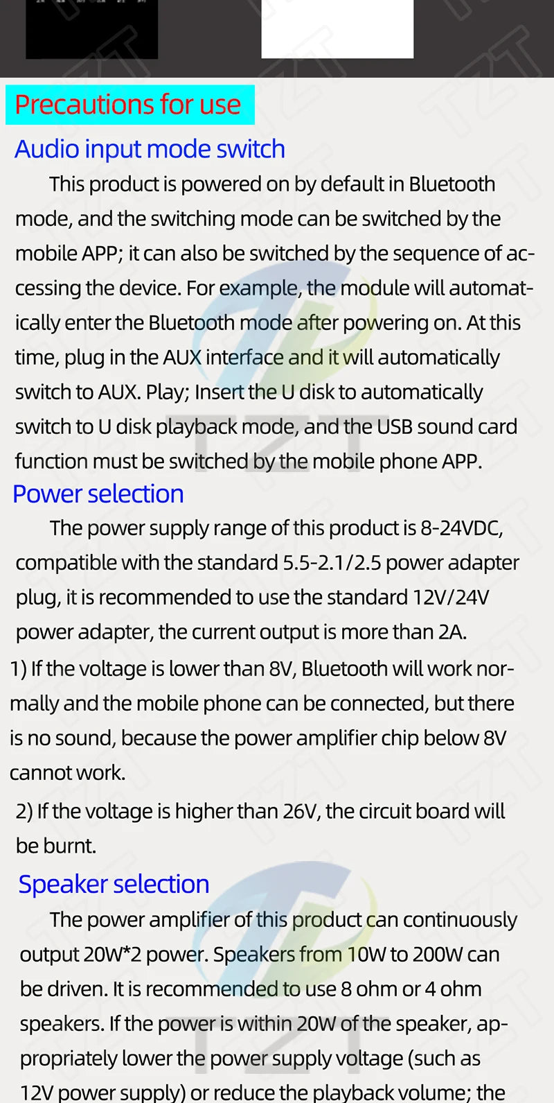 Bluetooth 5.0 10W/15W/20W Stereo Power Amplifier Board Mobile Control APP 12V/24V High Power Digital Amplifier Module DC8-24V