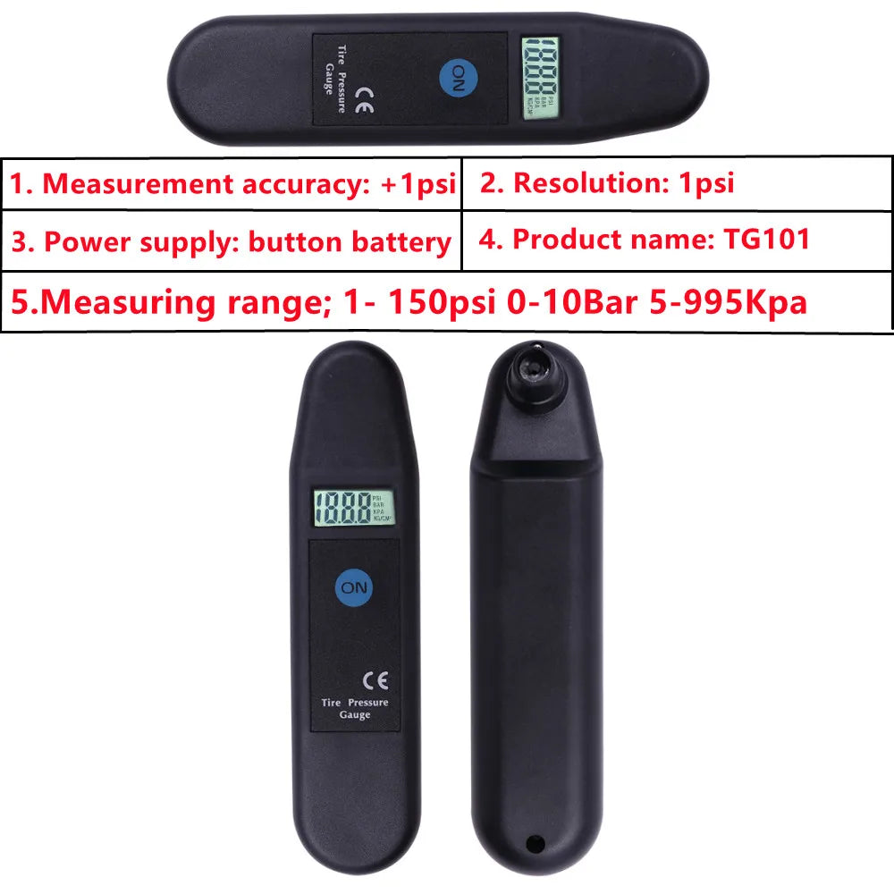 TG101 Digital Car Tire Tyre Air Pressure Gauge Meter LCD Display Manometer Barometers Tester PSI/KPA/BAR/KG/CM2 Detector for Car