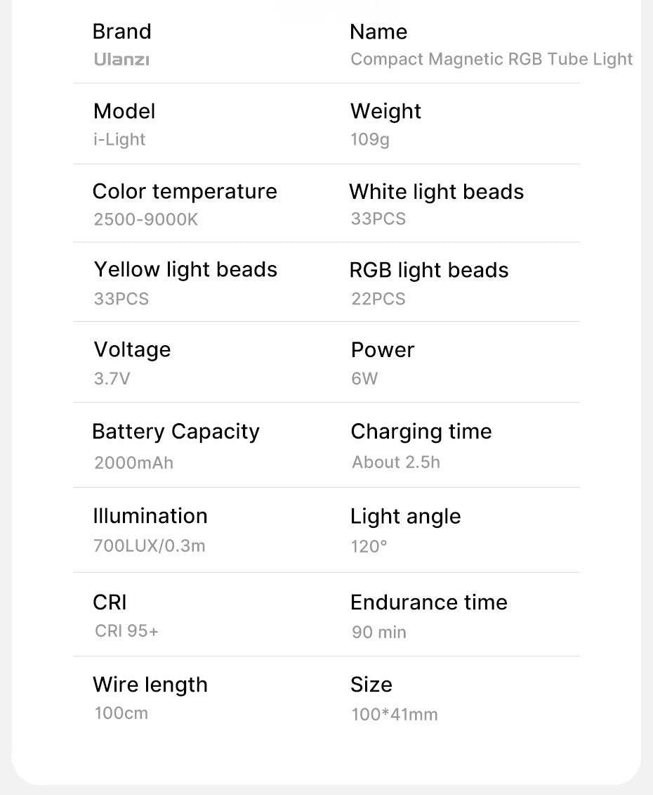 Ulanzi i-Light Mini RGB Tube Light Handheld led Photography Stick Video Fill Lamp Magnetic 2500-9000K for Vlog Youtube