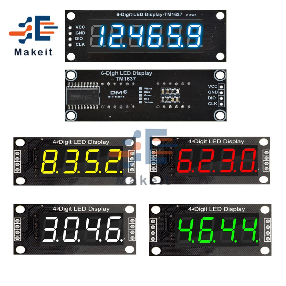 0.36 Inch 4 Bits 6-Digit LED Digital Display Tube Module 5V 7 Segments TM1637 0.36" Anode Tube Decimal Display Module FIve Color