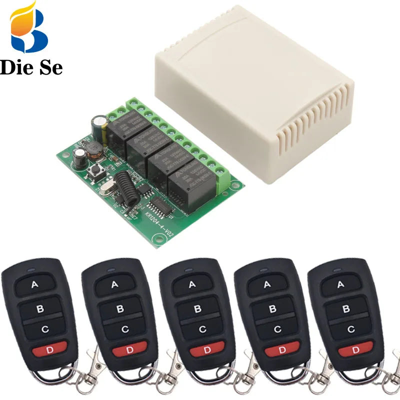 Wireless Remote Control DC 6V 12V 24V 30V 4CH RF Relay Receiver and 433MHZ Transmitter for Garage/Light/Motor/Home Appliance