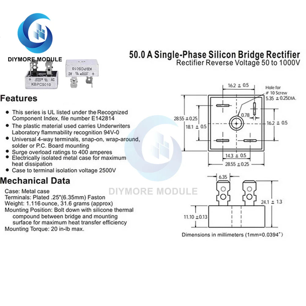10Pcs KBPC5010 diode bridge rectifier diode 50A 1000V KBPC 5010 power rectifier diode electronica componentes