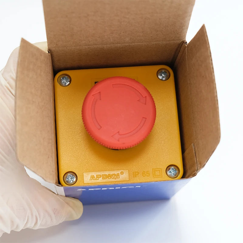 1Pcs One Hole Waterproof Plastic Emergency Stop Mushroom Head Yellow AKA1 Push Button Box Switch Elevator ES542 22mm IP65