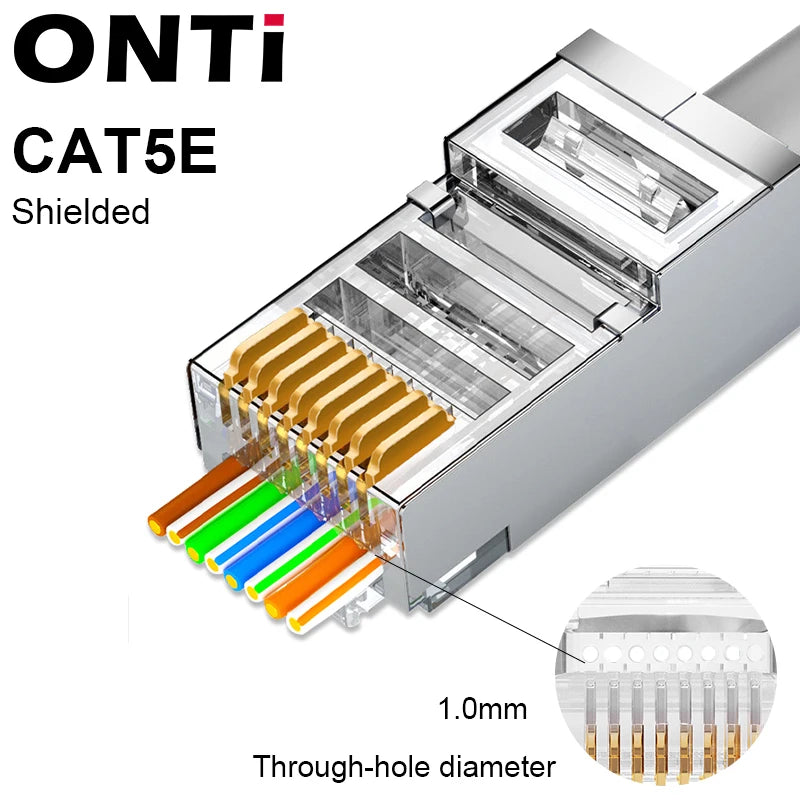 ONTi 10/50/100pcs CAT5E CAT6 CAT7 Plug RJ45 Connector 50U Gold Plated End Pass Through Network Cable Modular 8P8C Connector