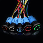Black Push Button Switch with Wire Led Light 16/19/22mm Waterproof Illuminated  Metal Latching Momentary 5V 12V 220V Red Blue