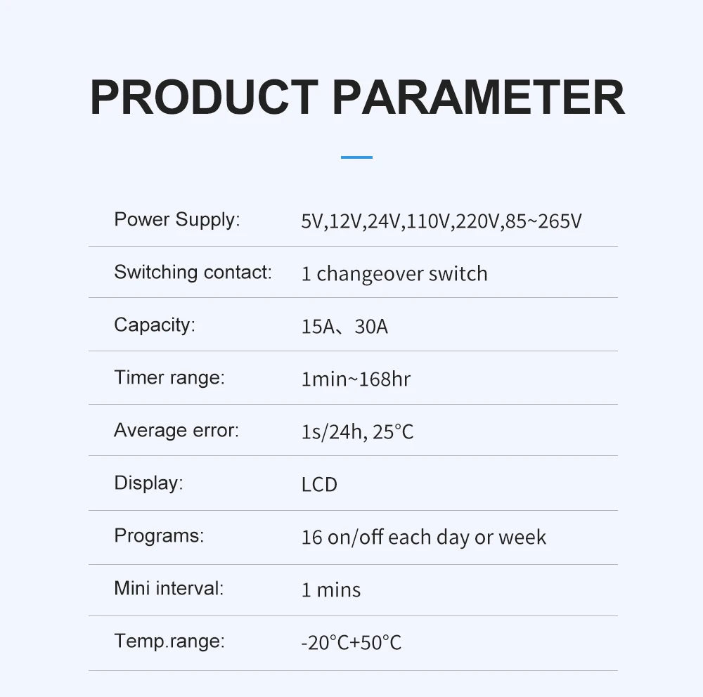TOMZN New Type Din Rail Single Phase Weekly Ogrammable Digital TIME SWITCH Relay Timer Control AC 220V 230V 12V 24V 48V 16A