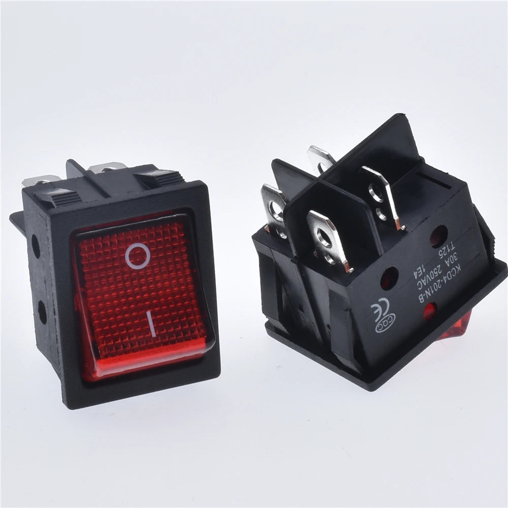 5pcs 30A 250V KCD2 KCD4 Rocker Switch DPST 4 Pin 6Pin Red Lighted 120V Rocker Toggle Switch ON Off Heavy Duty 22*29 High voltage