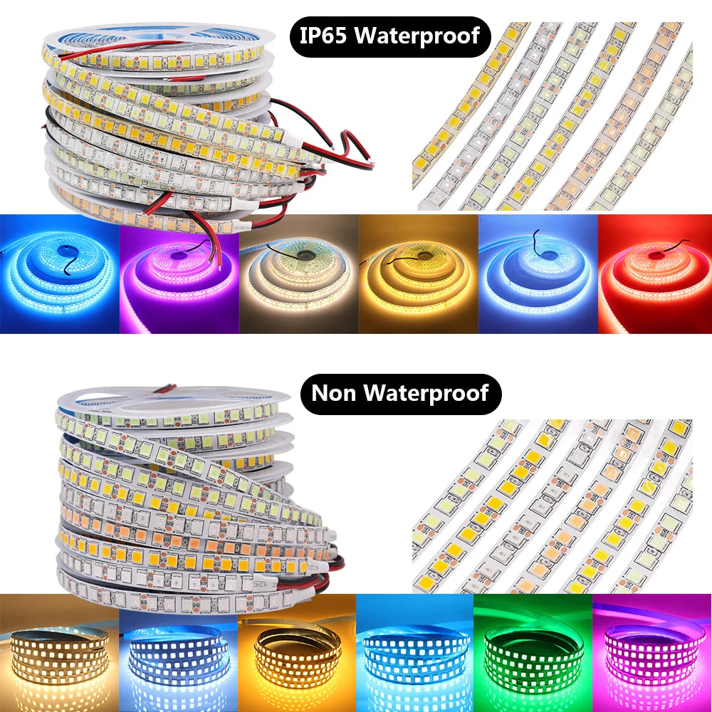 5M LED Strip SMD 5050 5054 LED Tape Waterproof Ribbon Diode 12V 2835 Flexible Neon Lights 60/120Leds/m LED Lights for Room Decor