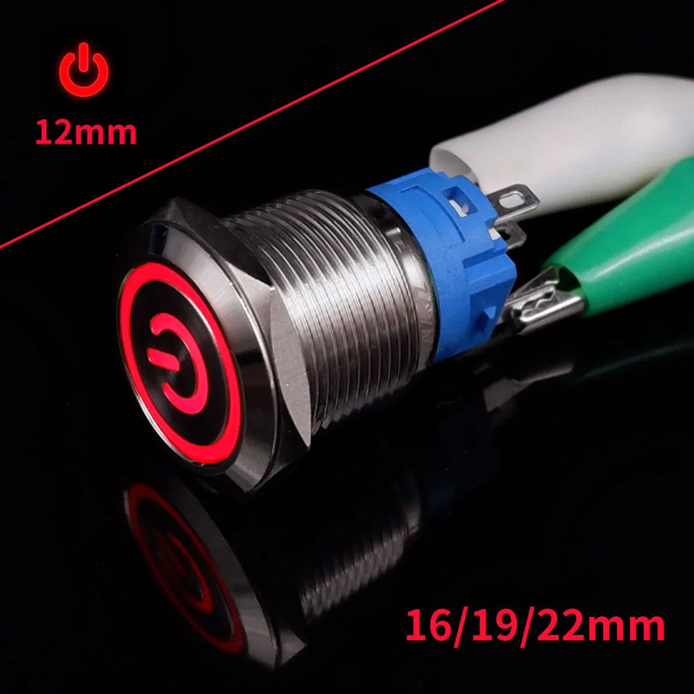 On Off PC Power Metal Waterproof Push Button Switch 12v for Car Ignition Switches Momentary/Latching NC 5V 220V 12 16 19 22 mm