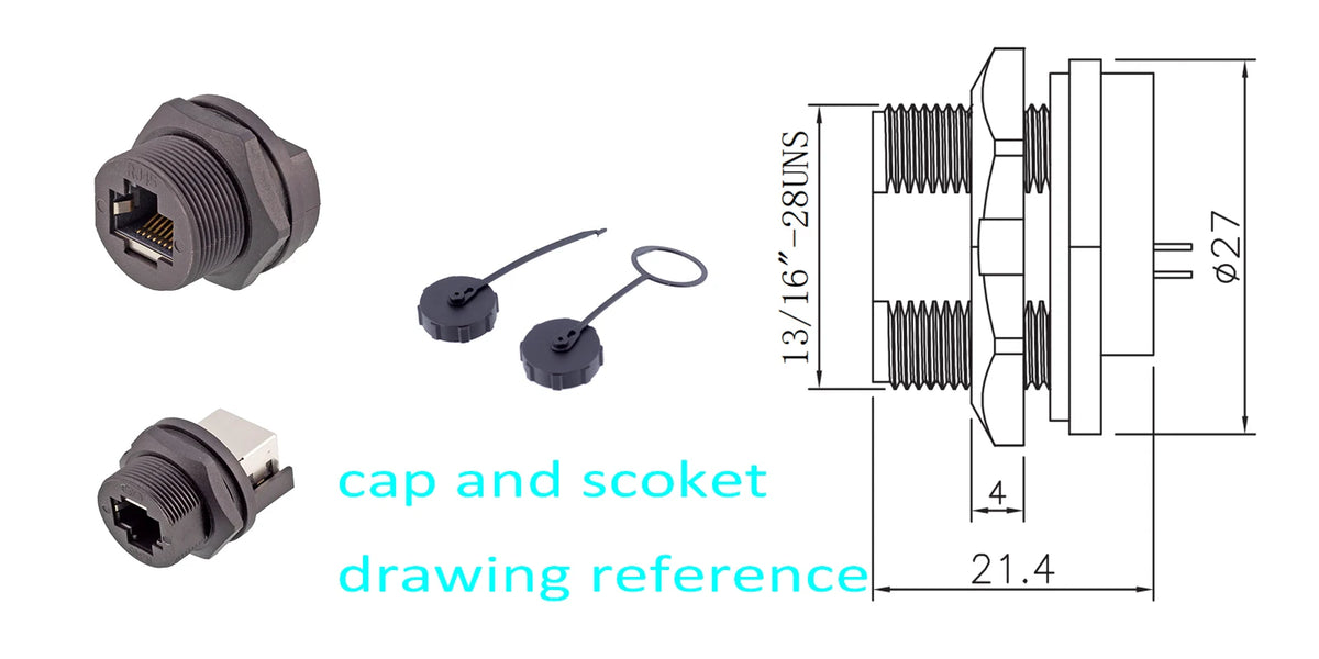 RJ45 CAT5E CAT6A Shield Waterproof RJ45 Ethernet IP67 Connector PCB Panel Mount With Pigtail Cable Outdoor Connector L = 0.3M