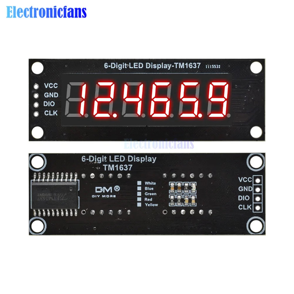 0.36 Inch 0.36" 4/6-Digit Red/Green/Yellow/Blue/White LED Digital Display Tube Decimal 7 Segments TM1637 Module For Arduino