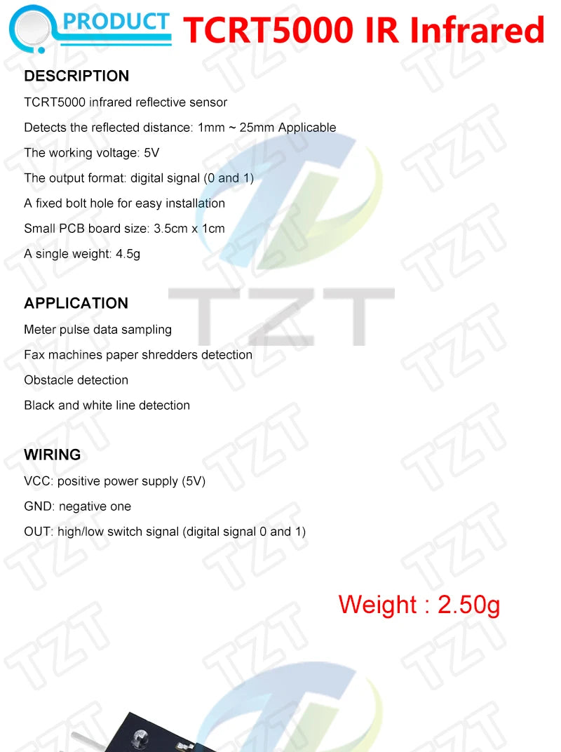 TZT 1/3PCS TCRT5000 Infrared Reflective Sensors IR Photoelectric Switch Barrier Line Track Module For Arduino