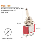 5PCS 6mm Miniature Toggle Switch MTS 102/103/202/203/302/304/402/403 ON-OFF-ON 5A125V 2A250V 3/6/9/12 Pin Mounting Equipment