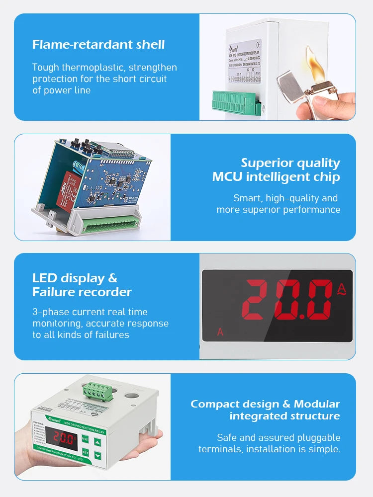 GINRI MDB-201Z Motor Overload Protection Device 2-99A Digital Electronic  Protection Relay