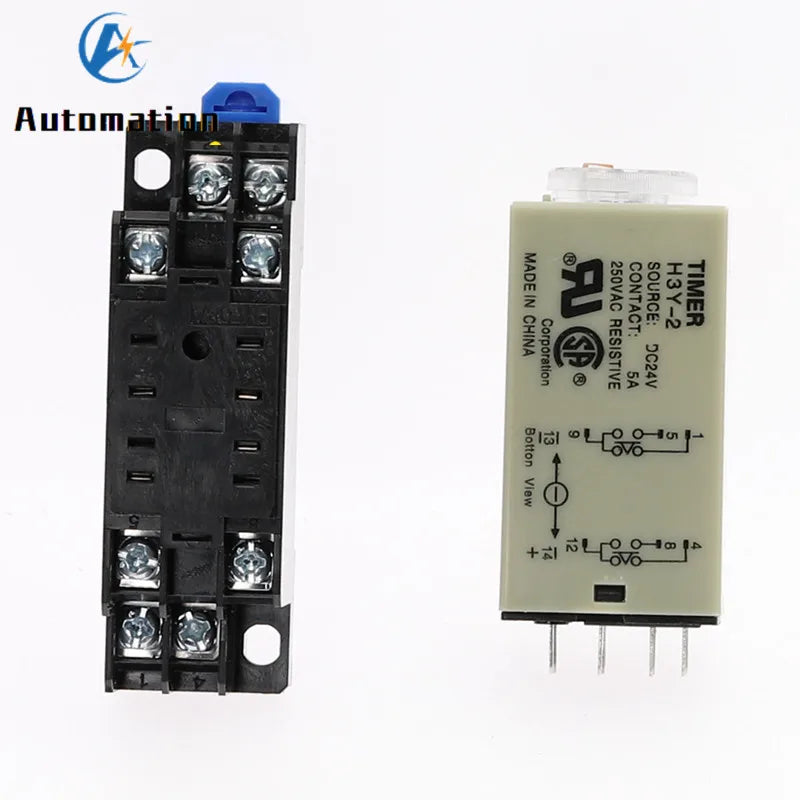 Power-on Delay Rotary Knob DPDT 5S/10S/30S/60S/3M/5M/10M/30M Timer Timing Time Relay AC 110V 220V 380V H3Y-2 With Base Socket