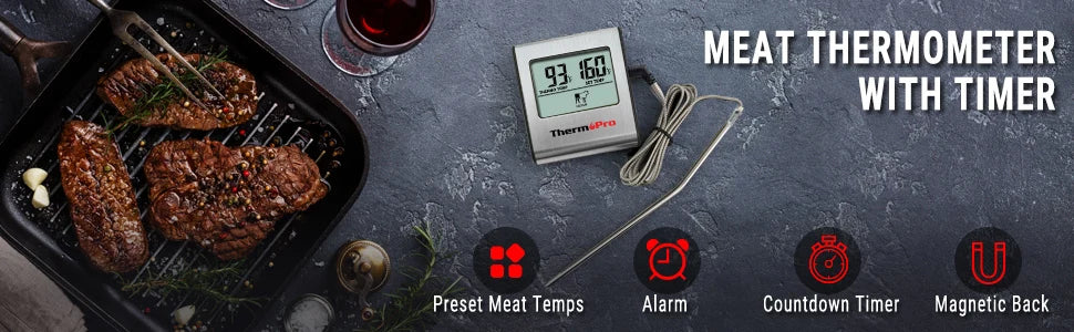 ThermoPro TP-16 Digital Thermometer For Oven Smoker Candy Liquid Kitchen Cooking Grilling Meat BBQ Thermometer and Timer