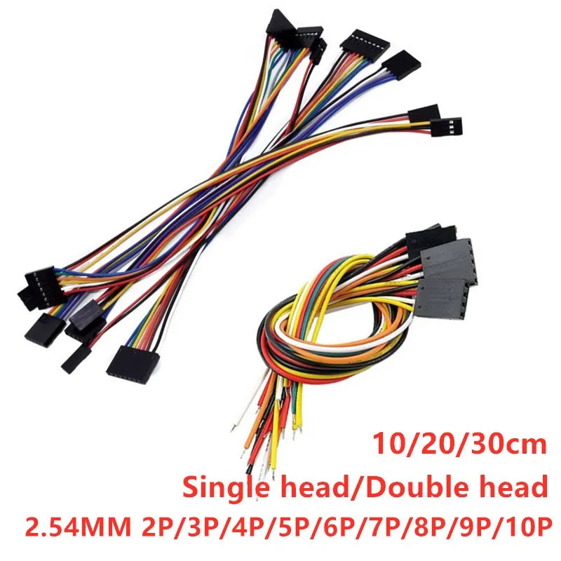 10PCS Dupont 2.54mm Pitch 10cm 20cm 30cm Single/Double Female 2P 3 4 5 6 7 8 9 10P connector Jumper Cable Wire For PCB Arduino