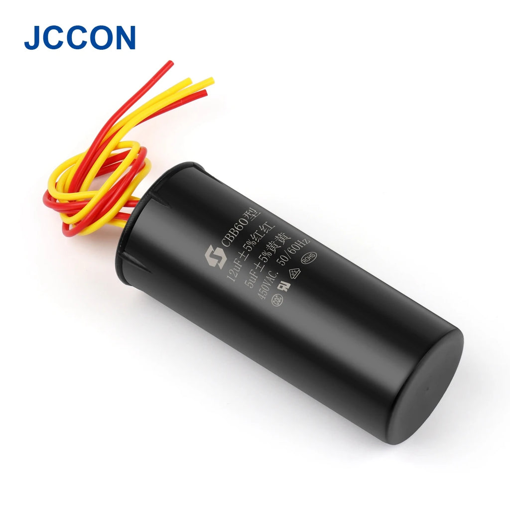 2Pcs CBB60 Double Start Capacitor for Washing Machine Motor High Stability Flame-Retardant High Insulation Resistance 6UF+4UF