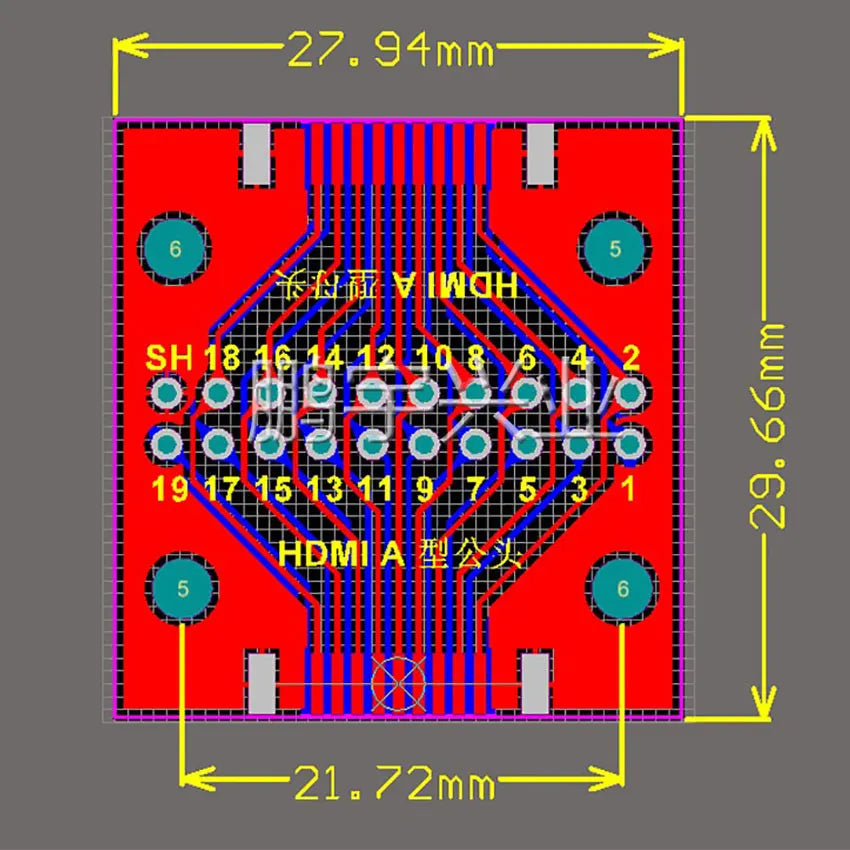 1pcs A-M HDMI Male To Female Test Board MINI Connector with Board PCB 2.54mm Pitch 19/20pin DP HD A Female To Male Adapter Board