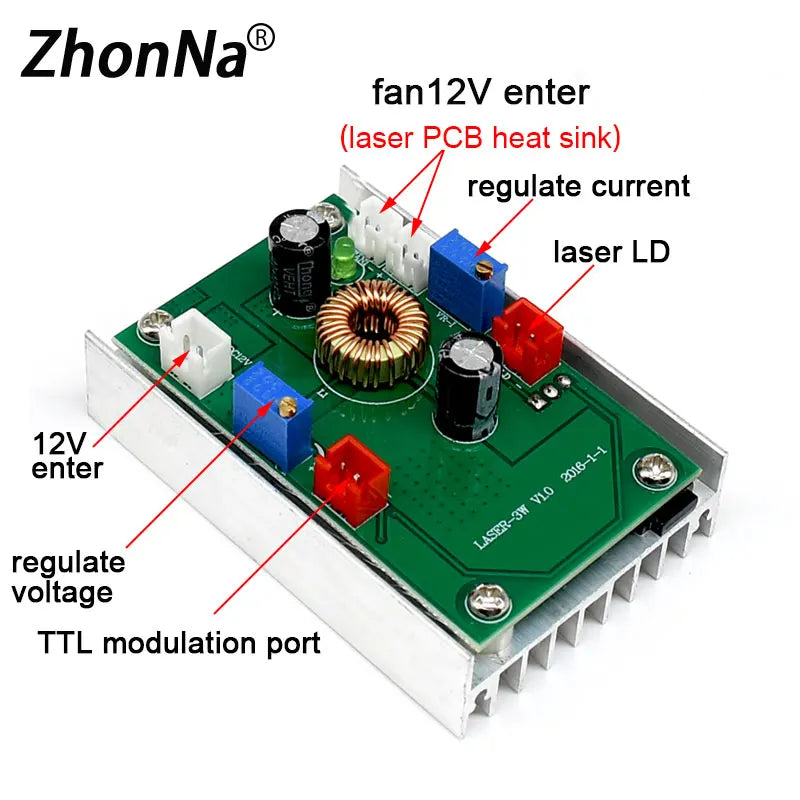 Lasers 520nm 1W Green Laser Module DC12V Focusable DIY OX Laser Head 1000mW Diode Laser for Stage Laser Bird Repellent  With TTL