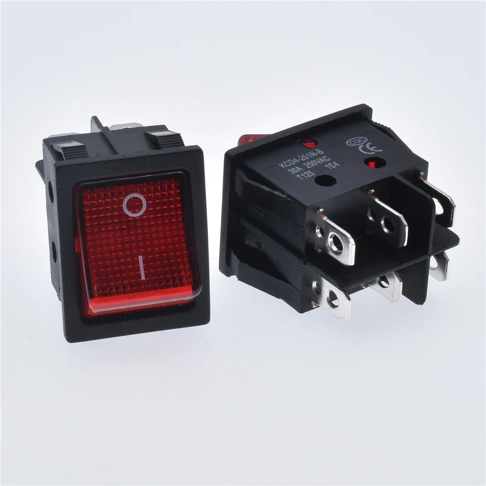 5pcs 30A 250V KCD2 KCD4 Rocker Switch DPST 4 Pin 6Pin Red Lighted 120V Rocker Toggle Switch ON Off Heavy Duty 22*29 High voltage