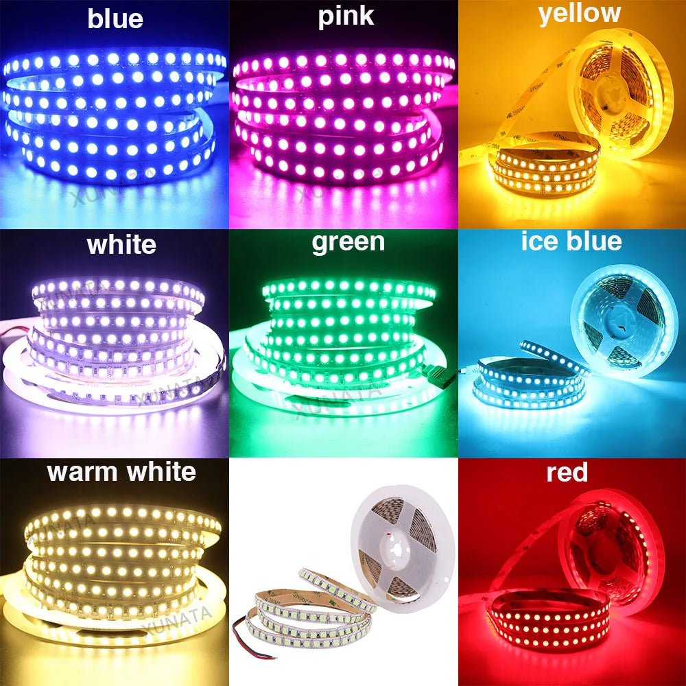DC12V LED Strip 5050 5054 2835 120 240LEDs/M High Bright White Red Blue Pink Yellow RGB Flexible Ribbon Tape Light Lamp 5m