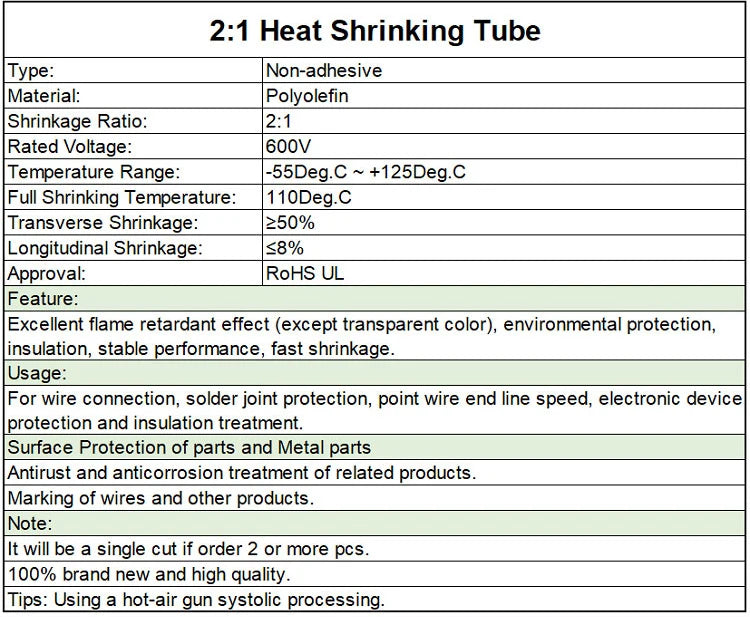 1M 2:1 Heat Shrink Tube Dia 7 8 10 12 14 15 16 18 20 22 25 28 30 35 40mm Wire Shrinkage Sleeving Wrap Kits Sell DIY Connector