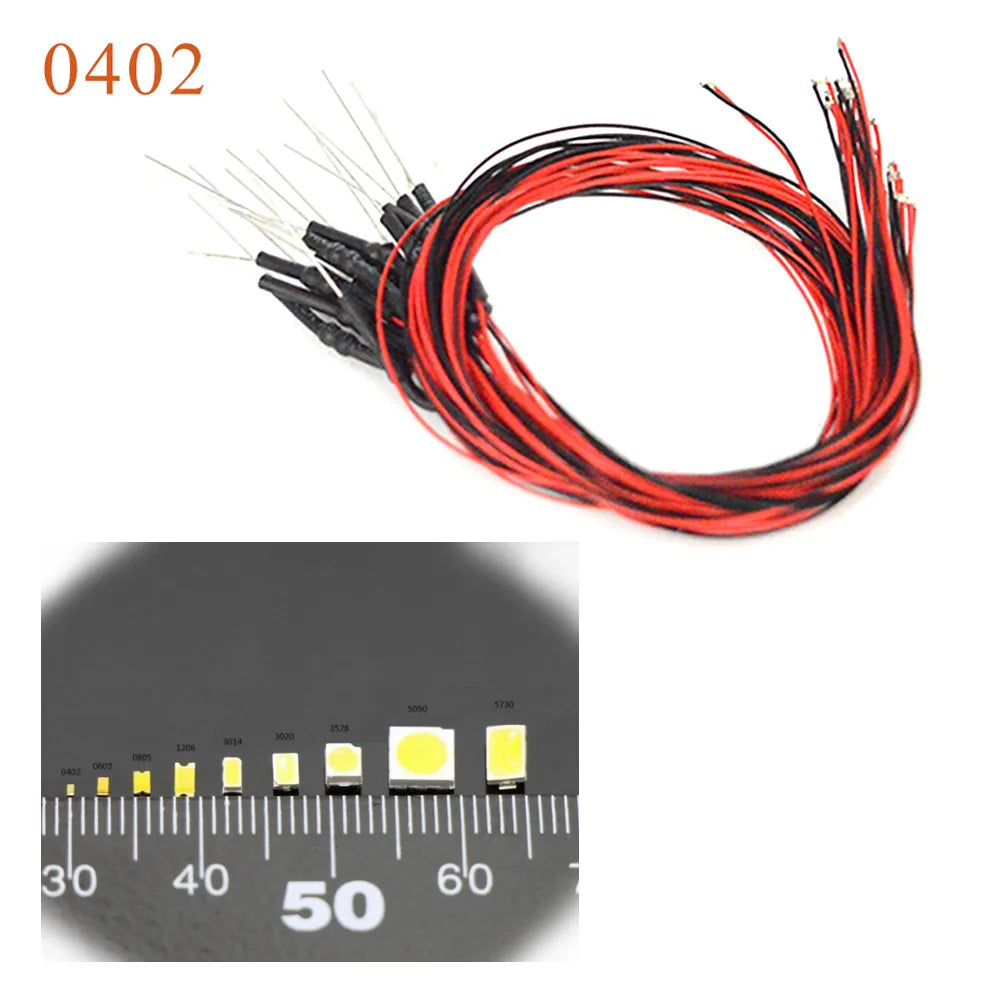 5pcs 0402 Microm SMD Led 12V Model Train HO N OO Scale Pre-soldered Micro Litz Wired LED Leads Wires 20cm DIY Model Making