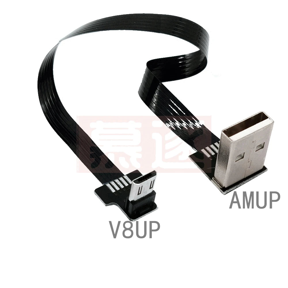 FPC Super Flat flexible Up & Down & Left & Right Angled 90 Degree USB Micro USB Male to USB male FPV Data Charge connector Cable