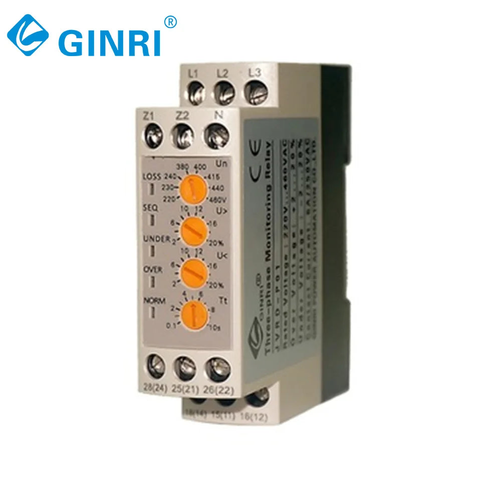 Ginri JVRD-P01 Three phase voltage monitoring relay switchable 8 level rated voltage 220-460V over&under voltage protector