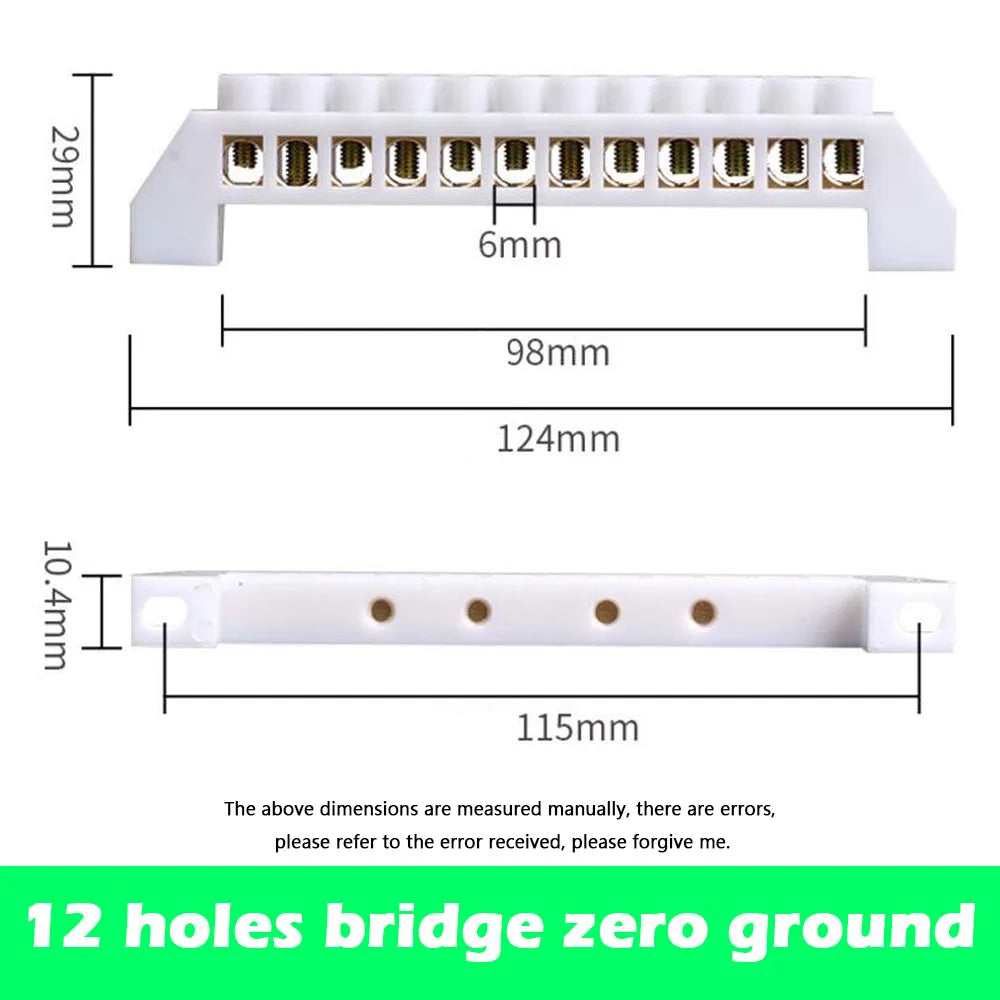 20PCS 5/7/10/12 Hole Bridge Type Zero Line Row Ground Row Ground Copper Bar Distribution Box Connected To Zero Terminal Row