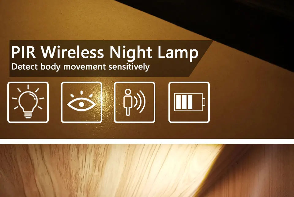 Auto ON/OFF LED Smart Night Lamp Under Cabinet Light PIR Motion Sensor Kitchen Bedroom Light for Night Cupboard Closet Stairs