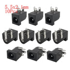 10Pcs DC Power Jack Connectors 5.5 x 2.1mm DC Plug Male Female Socket Soldering Type Nut Panel Mount DC Power Adapter Connector