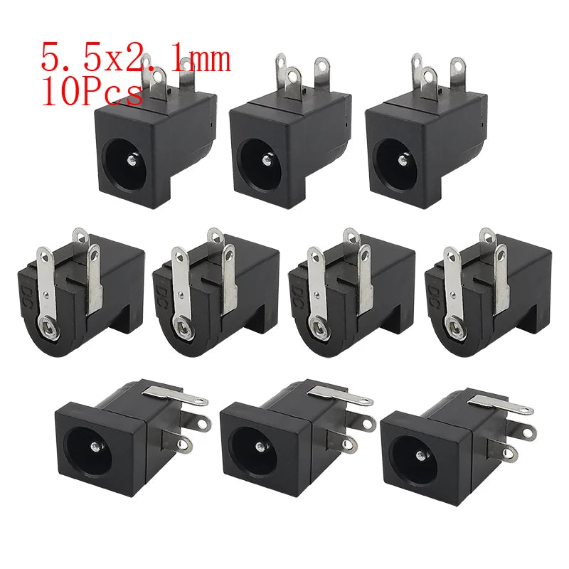 10Pcs DC Power Jack Connectors 5.5 x 2.1mm DC Plug Male Female Socket Soldering Type Nut Panel Mount DC Power Adapter Connector